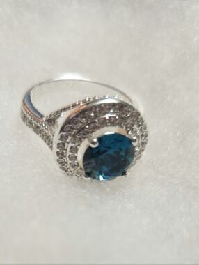 CHARTER CLUB, MACY'S, CZ, SILVER PLATED RING, SIZE 6,  BLUE TURQOISE, NEW
